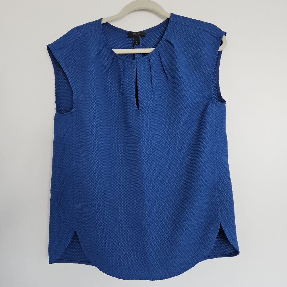 J.Crew Size 6 Blue Honeycomb Cocoon Keyhole Pleat Neck Sleeveless Top Blouse